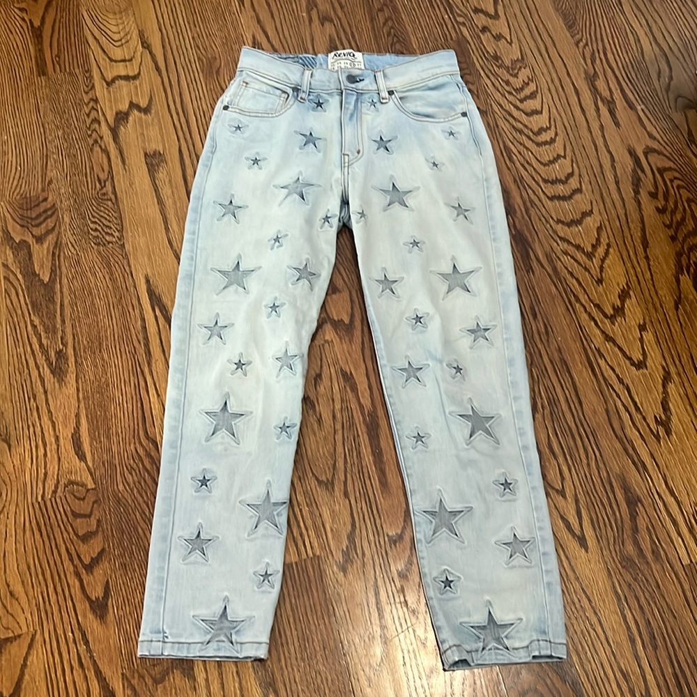Revice Denim Light Wash Star Pattern Front Mom Jeans Size 26